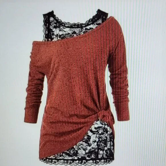 Camisa Blue knot-front off-shoulder tunic and sheer lace Tank Size: Medium NWT - Picture 2 of 14